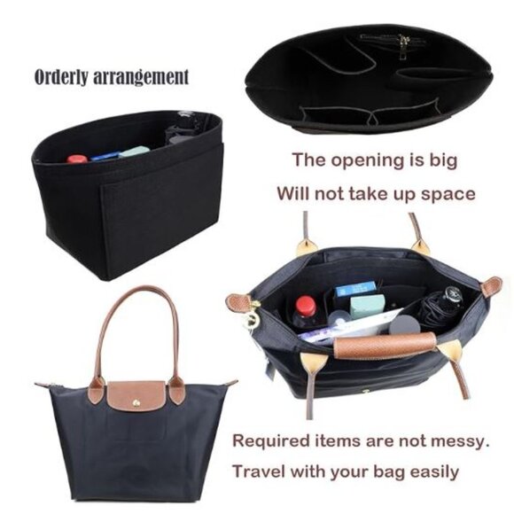 Purse Organizer Insert for Longchamp Le Pilage LARGE BLACK - Picture 4 of 10